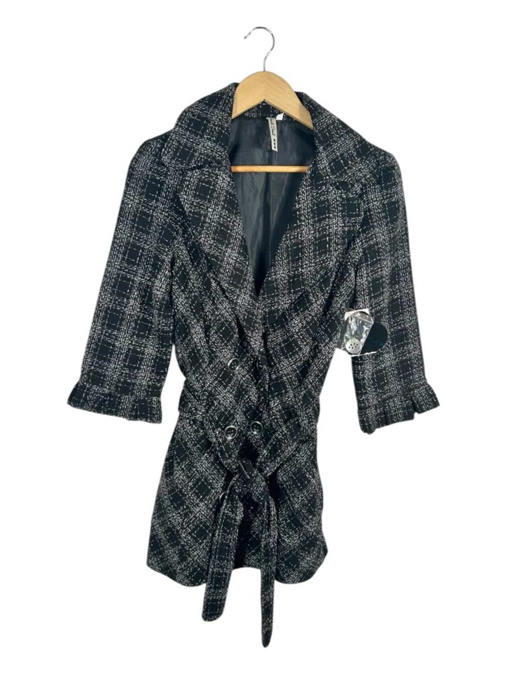 Heart Soul Plaid Tweed Double-Breasted Pea Coat Size Large NWT NEW